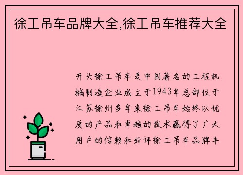 徐工吊车品牌大全,徐工吊车推荐大全